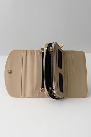 NEWİSH POLO ZARF MODEL KAPAKLI FERMUARLI KADIN PORTFÖY CÜZDAN-BÜYÜK BOY-ALTIN