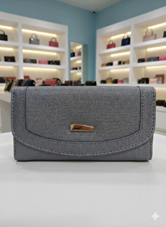 NEWİSH POLO ZARF MODEL KAPAKLI FERMUARLI KADIN PORTFÖY CÜZDAN-BÜYÜK BOY-BRONZ