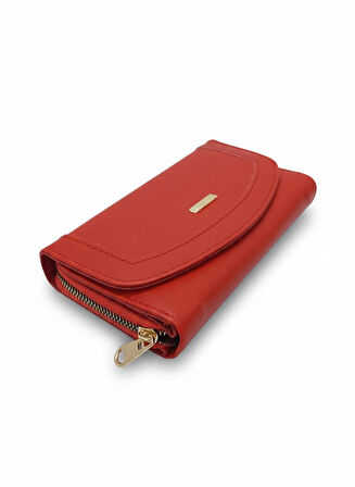 NEWİSH POLO ZARF MODEL KAPAKLI FERMUARLI KADIN PORTFÖY CÜZDAN-BÜYÜK BOY-KIRMIZI