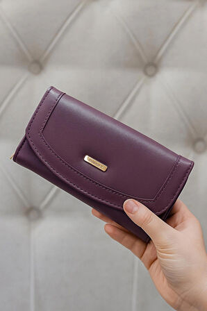 NEWİSH POLO ZARF MODEL KAPAKLI FERMUARLI KADIN PORTFÖY CÜZDAN-BÜYÜK BOY-MOR