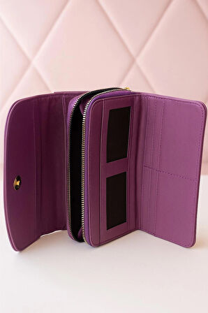 NEWİSH POLO ZARF MODEL KAPAKLI FERMUARLI KADIN PORTFÖY CÜZDAN-BÜYÜK BOY-MOR