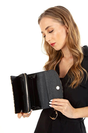 NEWİSH POLO ZARF MODEL KAPAKLI FERMUARLI KADIN PORTFÖY CÜZDAN-BÜYÜK BOY-SİYAH