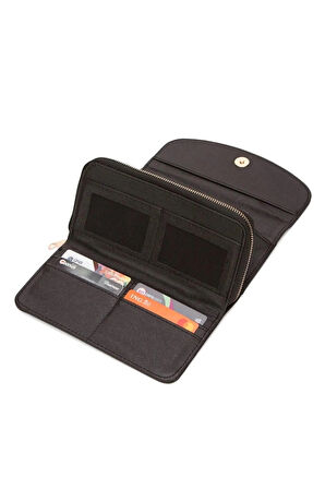 NEWİSH POLO ZARF MODEL KAPAKLI FERMUARLI KADIN PORTFÖY CÜZDAN-BÜYÜK BOY-SİYAH