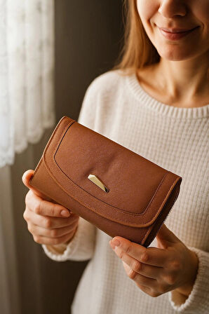 NEWİSH POLO ZARF MODEL KAPAKLI FERMUARLI KADIN PORTFÖY CÜZDAN-BÜYÜK BOY-TABA