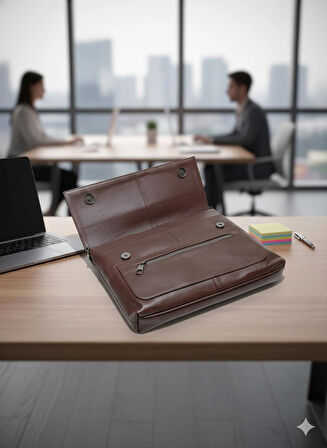 NEWFULL POSTACI ASKILI KAPAKLI OMUZ ÇANTASI - BÜYÜK BOY - HAKİKİ DERİ-KOYU KAHVE