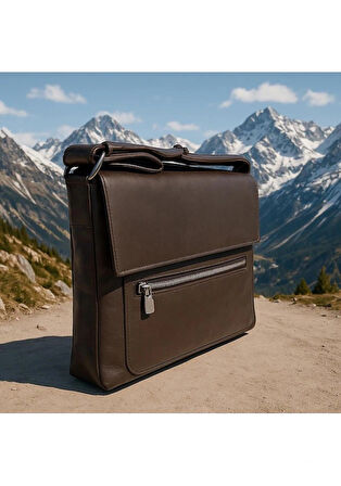 NEWFULL POSTACI ASKILI KAPAKLI OMUZ ÇANTASI - BÜYÜK BOY - HAKİKİ DERİ-KOYU KAHVE