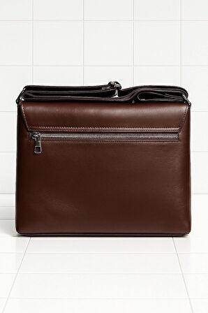 NEWFULL POSTACI ASKILI KAPAKLI OMUZ ÇANTASI - BÜYÜK BOY - HAKİKİ DERİ-KOYU KAHVE