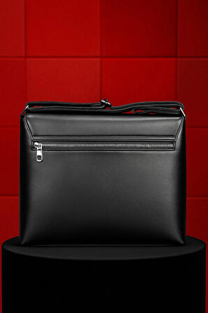 NEWFULL POSTACI ASKILI KAPAKLI OMUZ ÇANTASI - BÜYÜK BOY - HAKİKİ DERİ-SİYAH