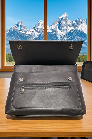 NEWFULL POSTACI ASKILI KAPAKLI OMUZ ÇANTASI - BÜYÜK BOY - HAKİKİ DERİ-SİYAH