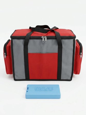 NEWBAG YANDAN CEPLİ YALITIMLI SOĞUTUCU  EL ASKILI TAŞINABİLİR KAMP PİKNİK ÇANTASI-ORTA BOY-GRİ KIRMIZI
