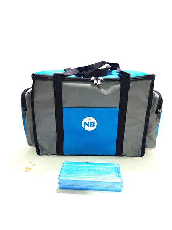 NEWBAG YANDAN CEPLİ YALITIMLI SOĞUTUCU  EL ASKILI TAŞINABİLİR KAMP PİKNİK ÇANTASI-ORTA BOY-GRİ MAVİ
