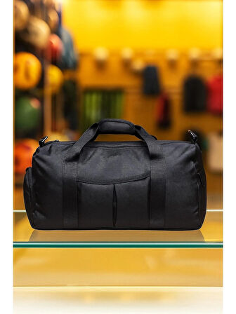 NEWFULL SPORT AYAKKABI BÖLMELİ ASTARLI SU GEÇİRMEZ SEYAHAT VE SPOR ÇANTASI-ORTA BOY-SİYAH