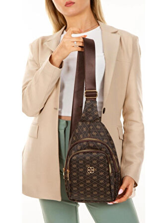 NEWİSH POLO DESENLİ KADIN ÇAPRAZ TEK KOL GÖĞÜS VE OMUZ SIRT ÇANTASI-CROSSBODY BAG KOYU KAHVERENGİ