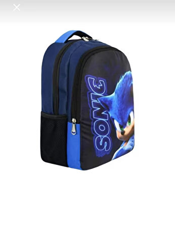 NEWFULL KİRPİ SONİK BASKILI Erkek Çocuk  SIRT OKUL ÇANTASI-2'Lİ SET (YENİ SEZON)-SİYAH MAVİ