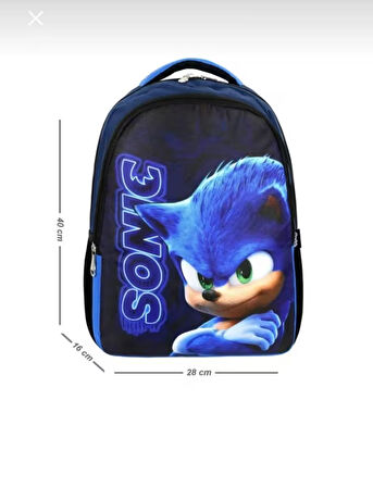 NEWFULL KİRPİ SONİK BASKILI Erkek Çocuk  SIRT OKUL ÇANTASI-2'Lİ SET (YENİ SEZON)-SİYAH MAVİ