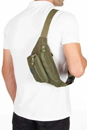 NEWİSH POLO KRİNKIL KUMAŞ BEL VE OMUZ ÇANTASI-FREE BAG HAKİ