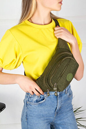 NEWİSH POLO KRİNKIL KUMAŞ BEL VE OMUZ ÇANTASI-FREE BAG HAKİ