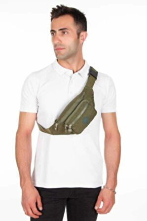 NEWİSH POLO KRİNKIL KUMAŞ BEL VE OMUZ ÇANTASI-FREE BAG HAKİ