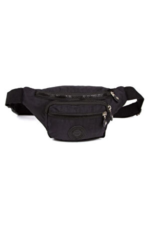 NEWİSH POLO KRİNKIL KUMAŞ BEL VE OMUZ ÇANTASI-FREE BAG SİYAH