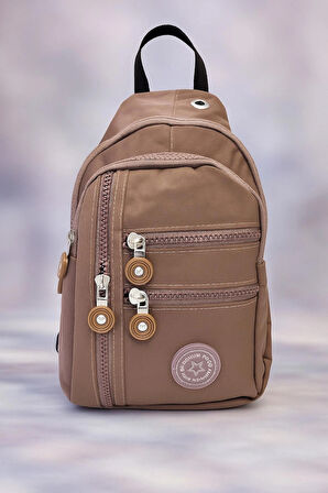 NEWİSH POLO KADIN KRİNKIL KUMAŞ ÇAPRAZ TEK KOL GÖĞÜS VE OMUZ SIRT ÇANTASI-CROSSBODY BAG-SÜTLÜ KAHVE