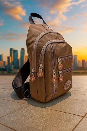 NEWİSH POLO KADIN KRİNKIL KUMAŞ ÇAPRAZ TEK KOL GÖĞÜS VE OMUZ SIRT ÇANTASI-CROSSBODY BAG-SÜTLÜ KAHVE