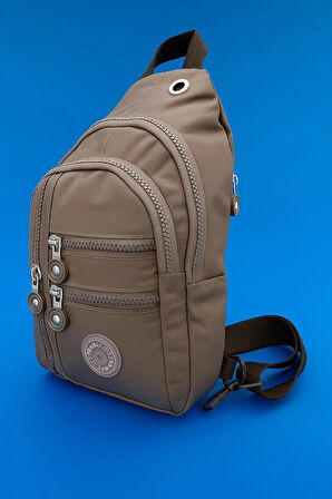 NEWİSH POLO KADIN KRİNKIL KUMAŞ ÇAPRAZ TEK KOL GÖĞÜS VE OMUZ SIRT ÇANTASI-CROSSBODY BAG-SÜTLÜ KAHVE