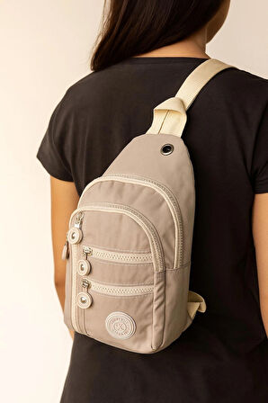 NEWİSH POLO KADIN KRİNKIL KUMAŞ ÇAPRAZ TEK KOL GÖĞÜS VE OMUZ SIRT ÇANTASI-CROSSBODY BAG-KREM
