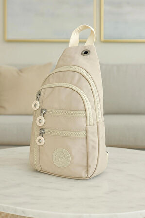 NEWİSH POLO KADIN KRİNKIL KUMAŞ ÇAPRAZ TEK KOL GÖĞÜS VE OMUZ SIRT ÇANTASI-CROSSBODY BAG-KREM