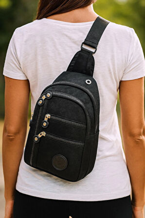 NEWİSH POLO KADIN KRİNKIL KUMAŞ ÇAPRAZ TEK KOL GÖĞÜS VE OMUZ SIRT ÇANTASI-CROSSBODY BAG-SİYAH