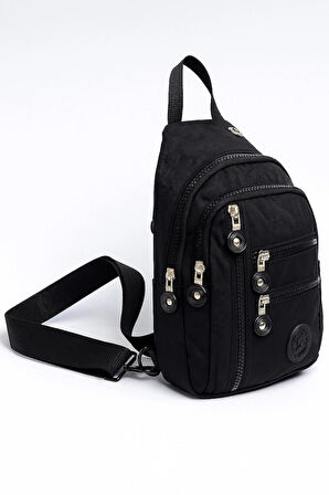 NEWİSH POLO KADIN KRİNKIL KUMAŞ ÇAPRAZ TEK KOL GÖĞÜS VE OMUZ SIRT ÇANTASI-CROSSBODY BAG-SİYAH