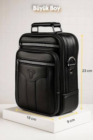 Newish Polo Hakiki Deri Postacı Kasalı El ve Omuz Çantası - Büyük