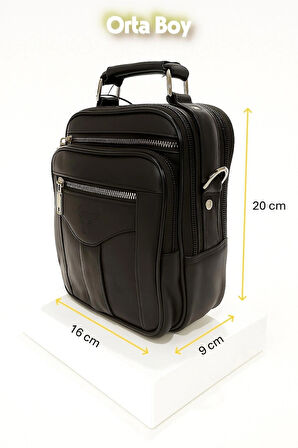 Newish Polo Hakiki Deri Postacı Kasalı El ve Omuz Çantası-Orta Boy