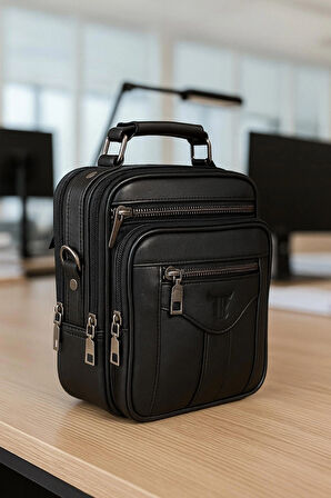 Newish Polo Hakiki Deri Postacı Kasalı El ve Omuz Çantası-Orta Boy