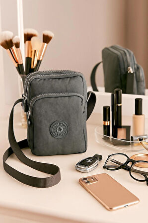 NEWİSH POLO KADIN KRİNKIL AYARLANABİLİR ASKILI POSTACI OMUZ ÇANTASI-GRİ