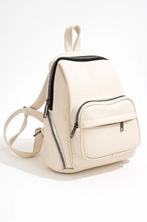 NEWİSH POLO DONNA BAYAN MODEL SIRT ÇANTASI-YIKAMA SUNİ DERİ BEYAZ