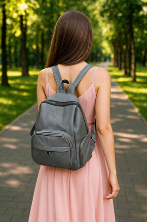 NEWİSH POLO DONNA BAYAN MODEL SIRT ÇANTASI-YIKAMA SUNİ DERİ GRİ