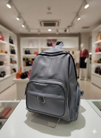 NEWİSH POLO DONNA BAYAN MODEL SIRT ÇANTASI-YIKAMA SUNİ DERİ GRİ