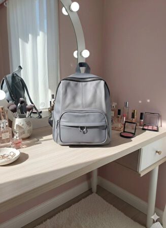 NEWİSH POLO DONNA BAYAN MODEL SIRT ÇANTASI-YIKAMA SUNİ DERİ GRİ