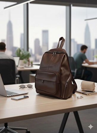 NEWİSH POLO DONNA BAYAN MODEL SIRT ÇANTASI-YIKAMA SUNİ DERİ KOYU KAHVE