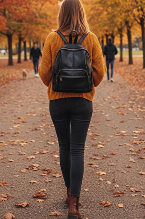 NEWİSH POLO DONNA BAYAN MODEL SIRT ÇANTASI-YIKAMA SUNİ DERİ SİYAH