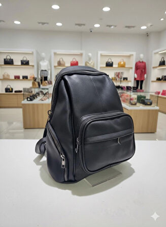 NEWİSH POLO DONNA BAYAN MODEL SIRT ÇANTASI-YIKAMA SUNİ DERİ SİYAH