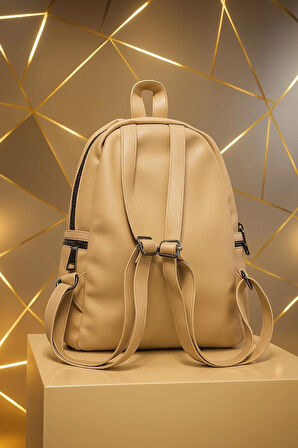 NEWİSH POLO DONNA BAYAN MODEL SIRT ÇANTASI-YIKAMA SUNİ DERİ KREM