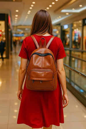 NEWİSH POLO DONNA BAYAN MODEL SIRT ÇANTASI-YIKAMA SUNİ DERİ TABA