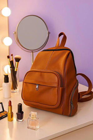 NEWİSH POLO DONNA BAYAN MODEL SIRT ÇANTASI-YIKAMA SUNİ DERİ TABA