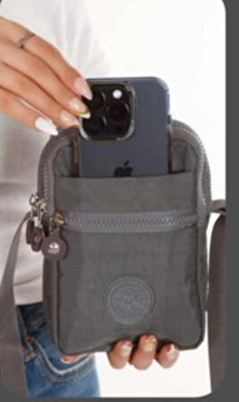 NEWİSH POLO KADIN KRİNKIL AYARLANABİLİR ASKILI CEPLİ POSTACI OMUZ ÇANTASI-GRİ