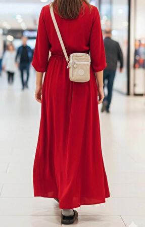 NEWİSH POLO KADIN KRİNKIL AYARLANABİLİR ASKILI CEPLİ POSTACI OMUZ ÇANTASI-KREM