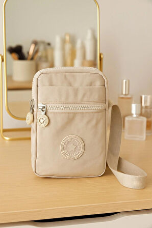 NEWİSH POLO KADIN KRİNKIL AYARLANABİLİR ASKILI CEPLİ POSTACI OMUZ ÇANTASI-KREM