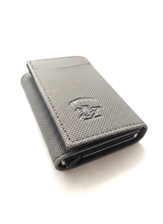 NEWİSH POLO RFİD ÖZELLİKLİ PATLI MEKANİZMALI CÜZDAN KARTLIK -DOKULU SUNİ DERİ GRİ