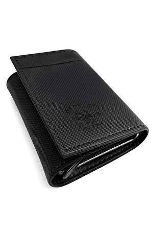 NEWİSH POLO RFİD ÖZELLİKLİ PATLI MEKANİZMALI CÜZDAN KARTLIK -DOKULU SUNİ DERİ SİYAH