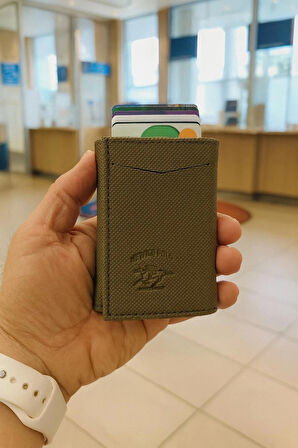 NEWİSH POLO RFİD ÖZELLİKLİ PATLI MEKANİZMALI CÜZDAN KARTLIK -DOKULU SUNİ DERİ HAKİ